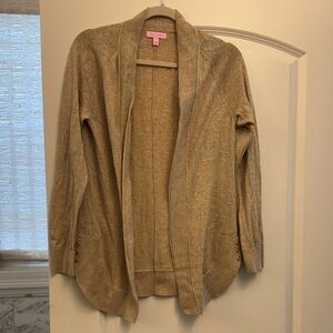 Lilly Pulitzer Open-Front gold Cardigan with Button Cuffs